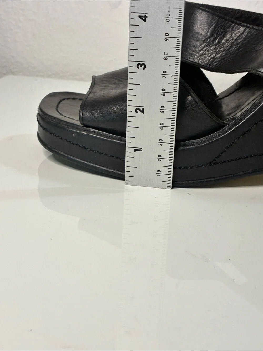 VTG Privilege Paris 40 Women’s 90s Black Leather Platform Wedge Slide Sandals